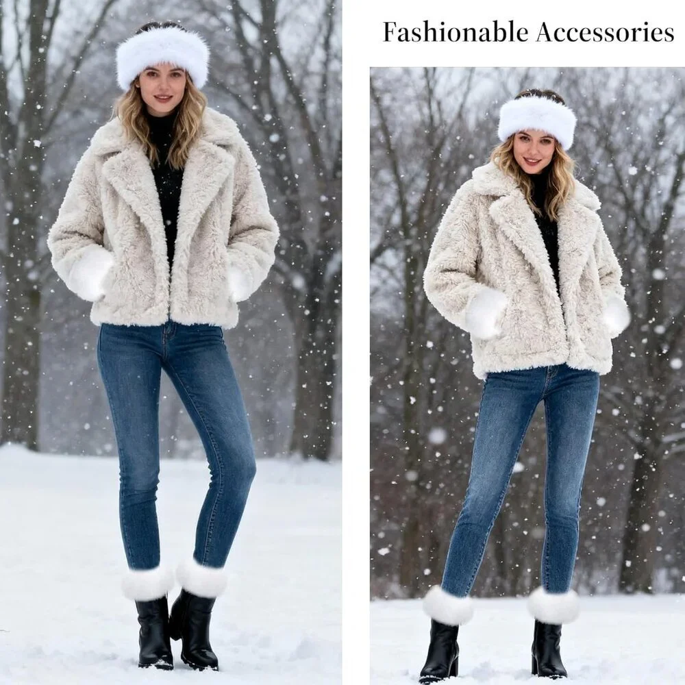 Faux Fur Headband Set with Wrist and Leg Warmers Winter Accessories Women